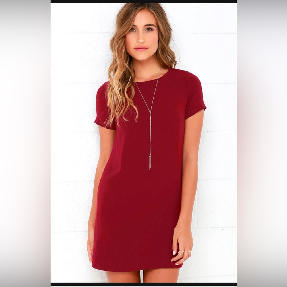 Shift & Shout Wine Red Shift Dress LULUS .. cute ❤️